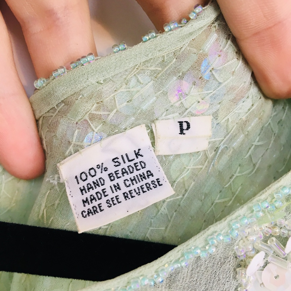 Vintage Green Sequin Short Sleeve Floral Blouse - Picture 6 of 8